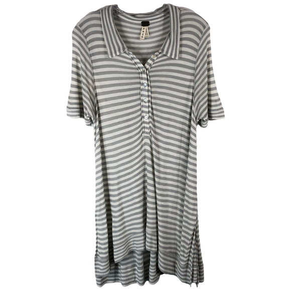 We the Free People‎ Small Tunic Striped Henley Top Gray White Knit Pearl 407 - Picture 4 of 10